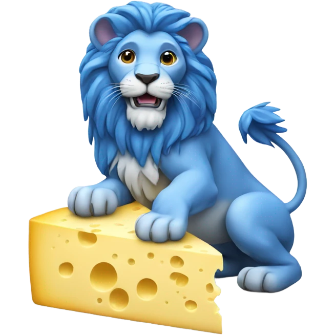 Blue lion mounting a piece of cheese emoji