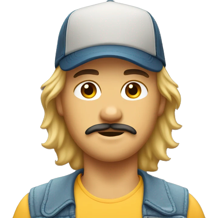 boy with mustache, chin hair, mullet, and trucker hat emoji