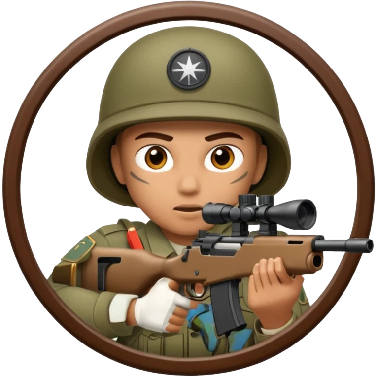 Close-up of a stealthy army soldier looking through the crosshair of his rifle  as seen from the side as he takes aim emoji