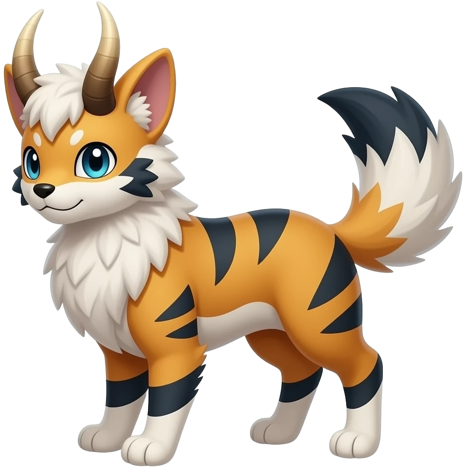 Horned feathery Digitigrade furry fuzzy elemental realistic pretty fluffy furry fuzzy cute smooth soft shiny patterned quadrupedal Randomly patterned Shinx-Pyroar-Houndour-Arcanine-Electrike-animal-hybrid, full body, with an imp-spade-tail emoji