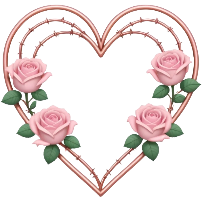 heart shape rose gold barb wires with pastel pink roses border emoji