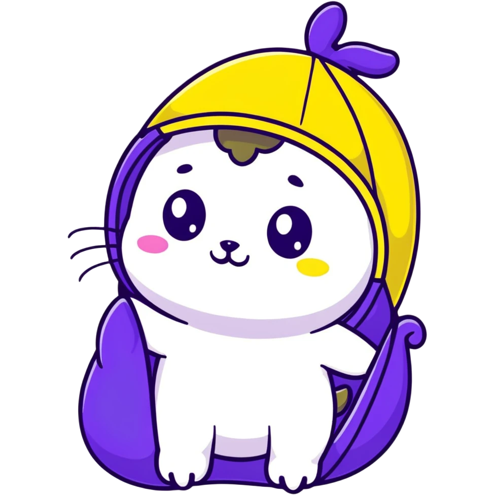 adorable baby slugcat from Rain World with non-binary flag colors yellow, white, purple, and black emoji