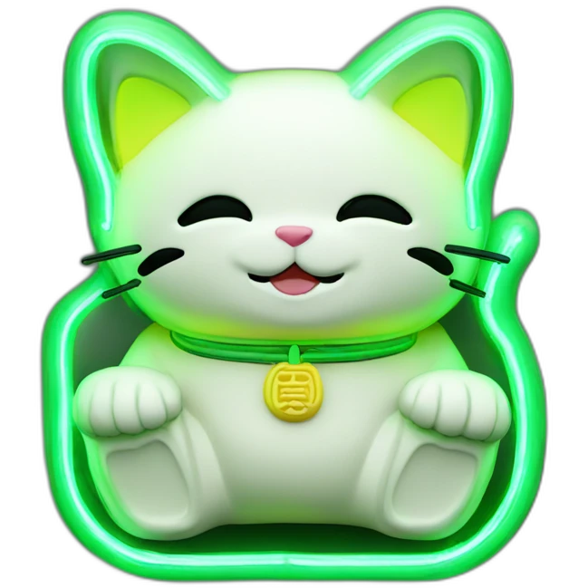 maneki neko 3d in the form of green neon sign emoji