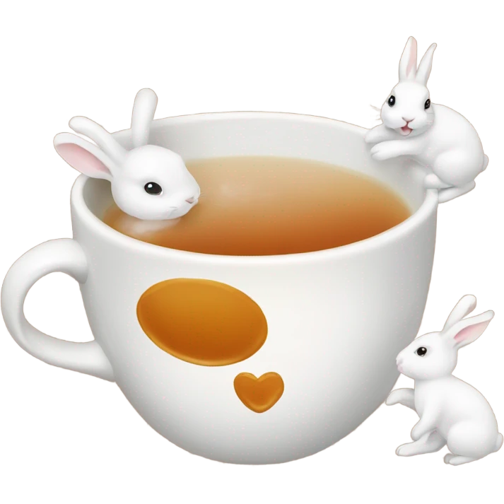 Cup of tea with white cute rabbits  emoji