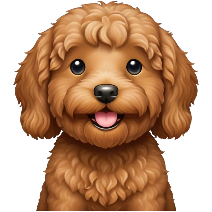 Caramel color labradoodle holding a Black bean smiling emoji