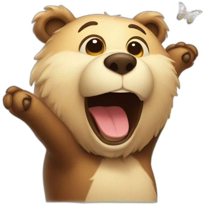 A happy bear with a butterfly emoji