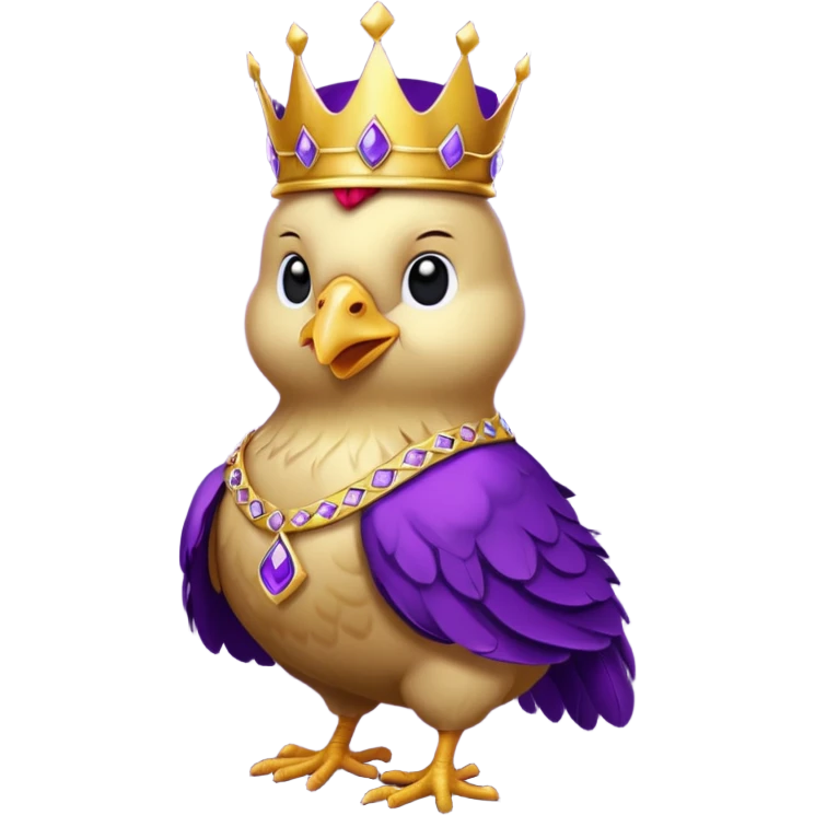 chicken King, standing, with crown, royal purple cloth, necklace, emoji
