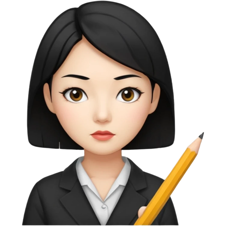 a korean cosmetics marketing expert women with black hair, holding a pencil emoji