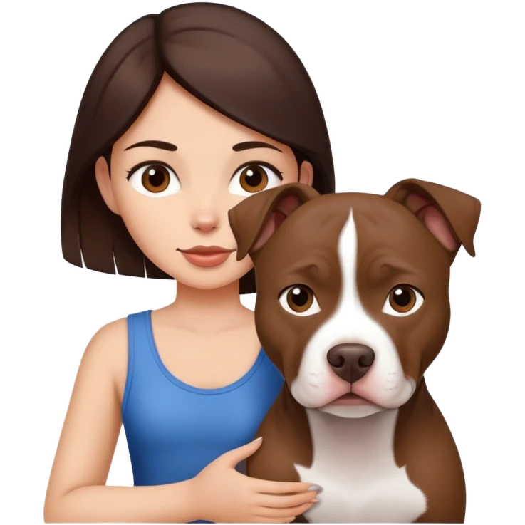 girl with dark brown long hair with her pitbull dog brown and white emoji