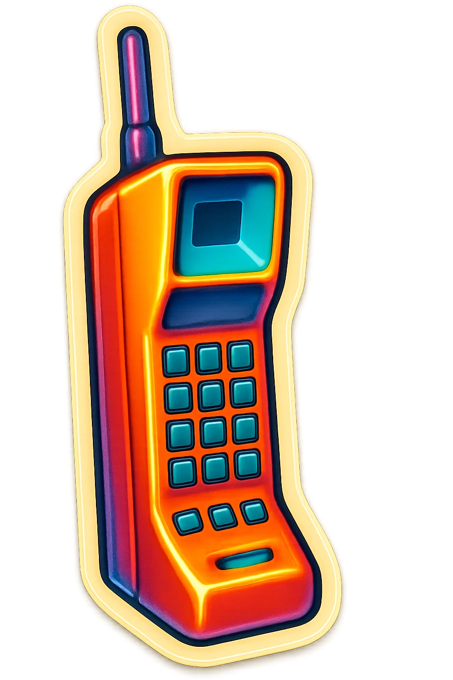 A mobile phone sticker in retro stickers style, with a vintage design and bright colors emoji