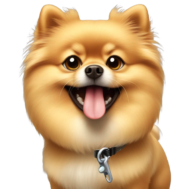 Pomeranian holding his leash  emoji