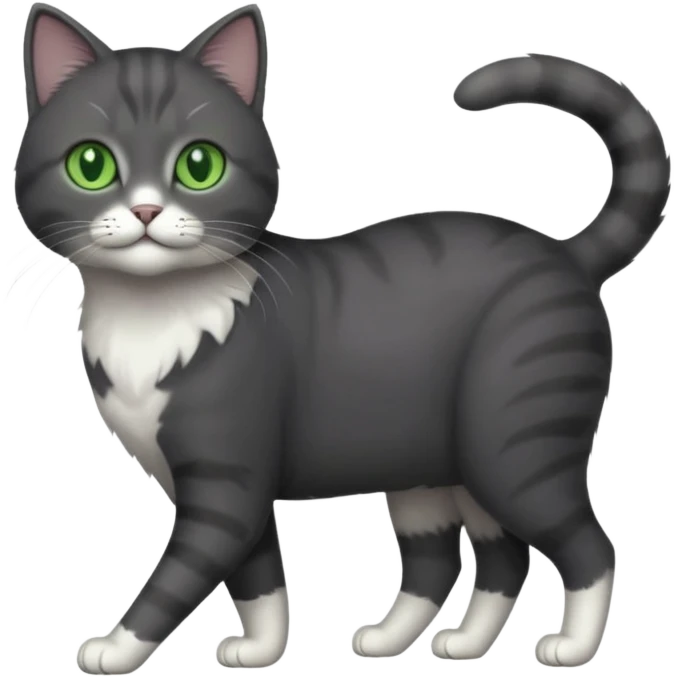 full body solid dark grey cat with green eyes, white paws and white whiskers walking emoji