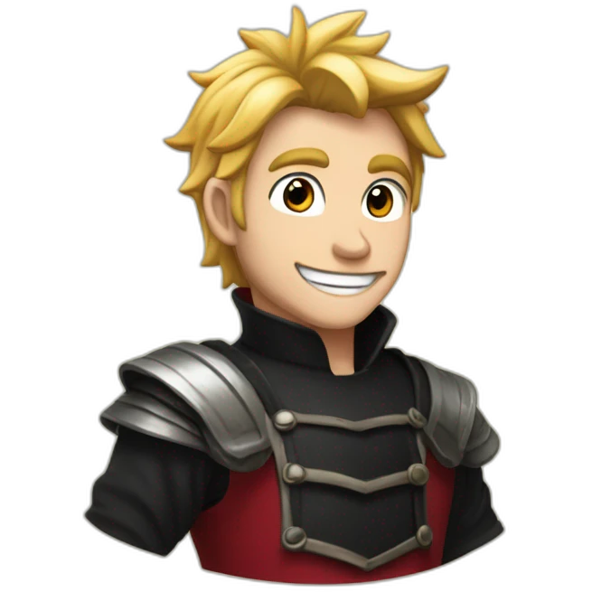 Nastu Dragnell from fairy tails with short red air and black shirt smilling emoji