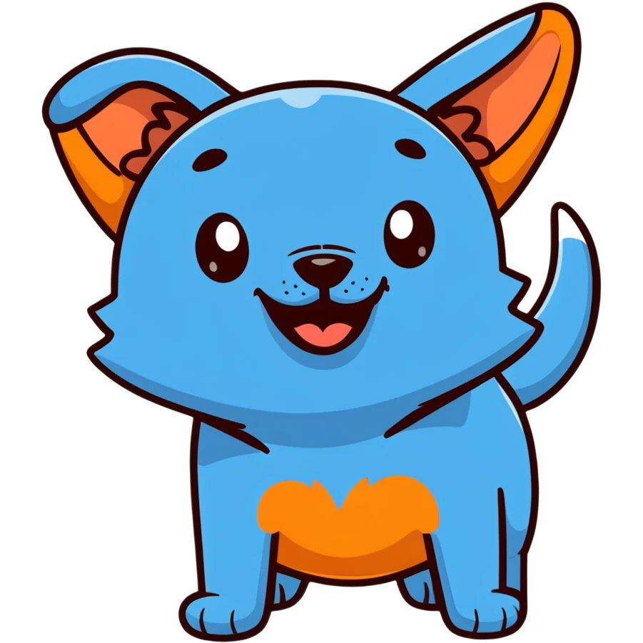 Bluey character, blue cartoon dog with rounded ears and happy expression emoji