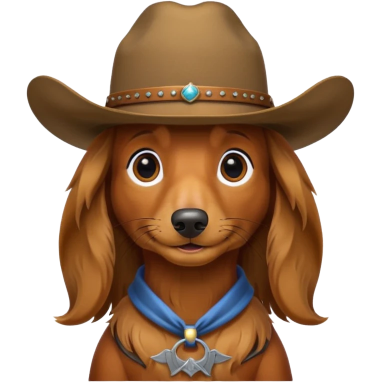 long hair daschund with a cowboy hat emoji