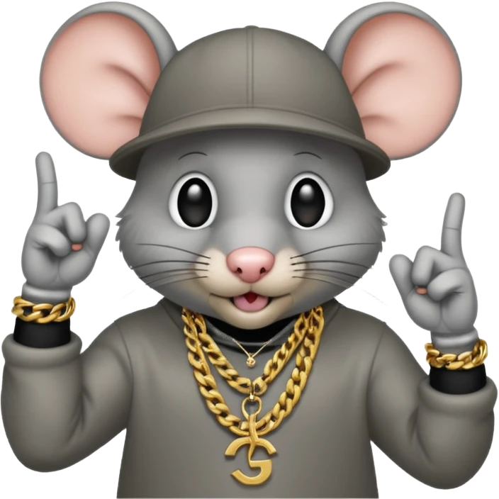 A rapper mouse throwing gang signs emoji