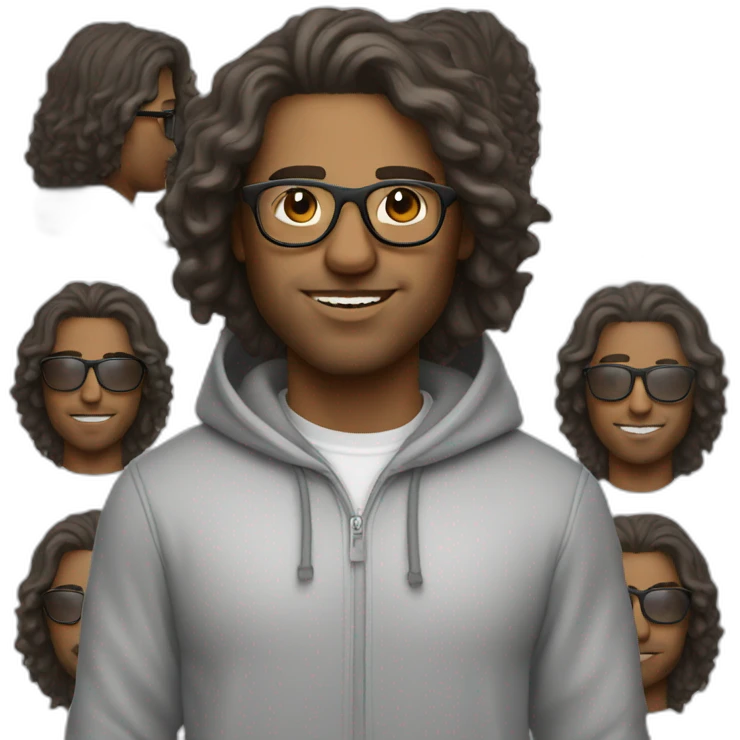 man wearing a hoodie with wavy hair and tinted glasses emoji
