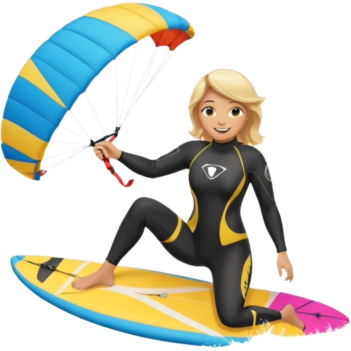 Kitesurfing blond ladie showing parachute and board emoji