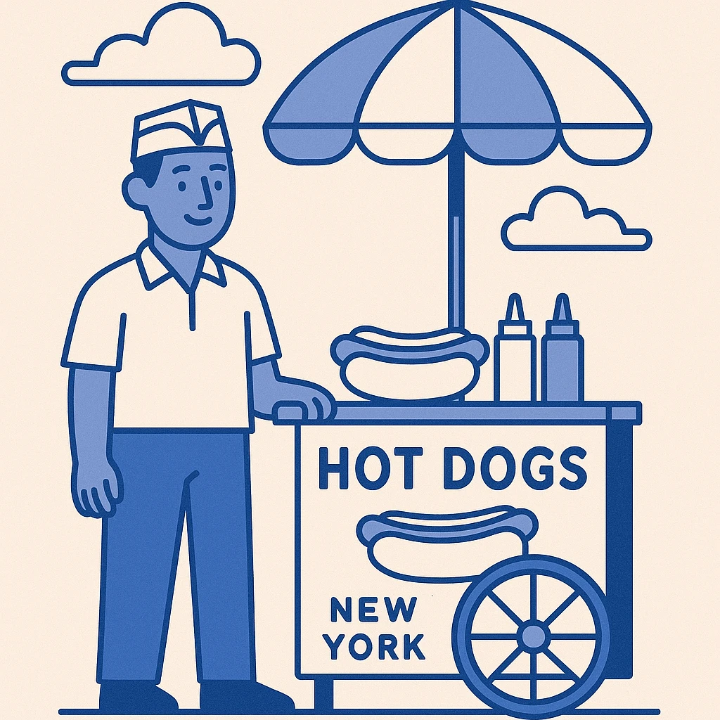 hotdog seller in New York with cart emoji