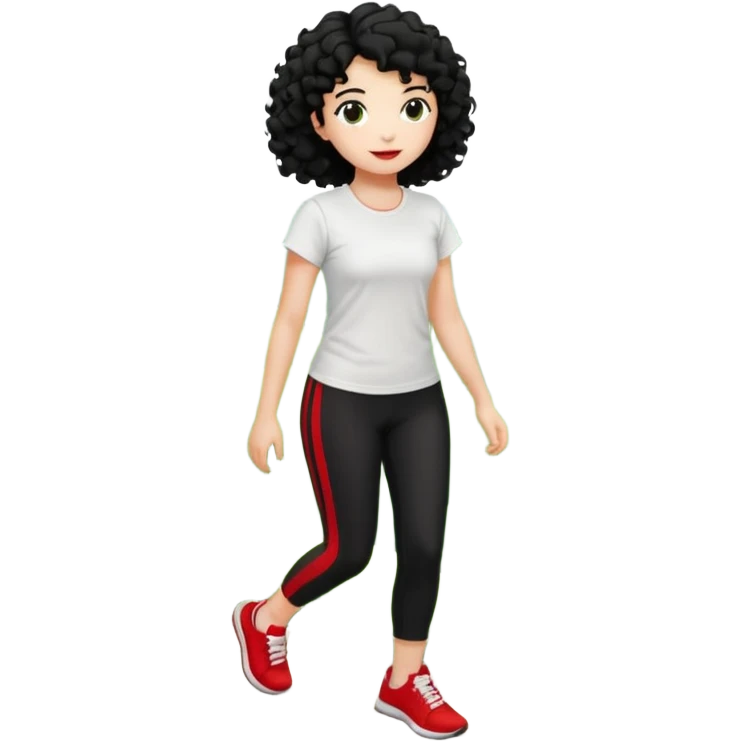 generate a pretty bratz fair skinned girl with curly black hair wearing a white tshirt trekking on a hill road with red sneakers on and black leggings.  Put a hill behind her emoji