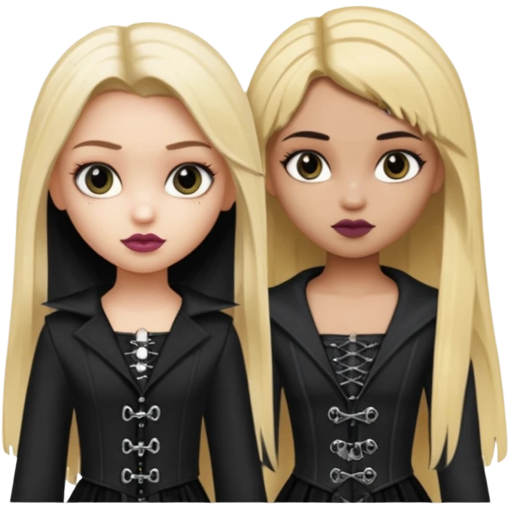 split dye leftside blonde rightside black hair, pretty bratz baddie, gothic clothes emoji