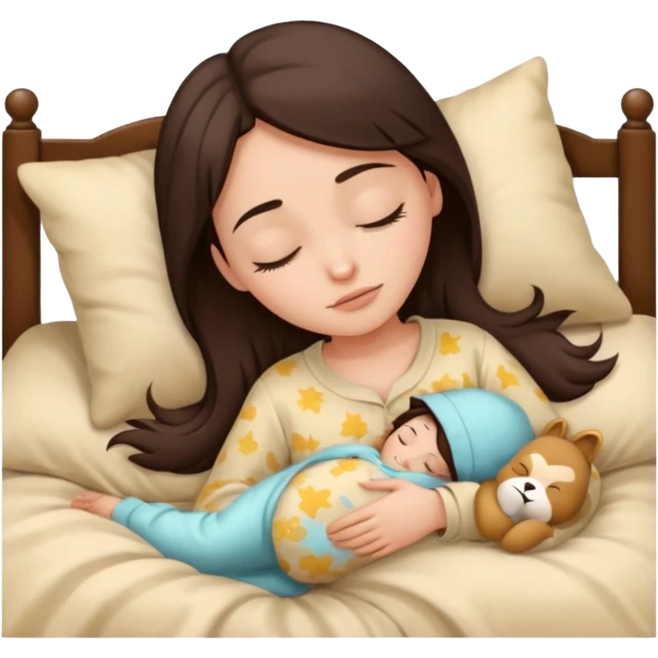 Girl with dark brown hair sleeping with a beige pijama emoji
