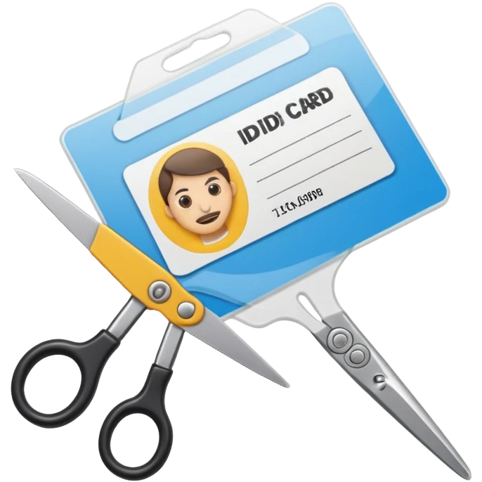 Scissors cutting an ID card in 2 parts.hyper realistic emoji