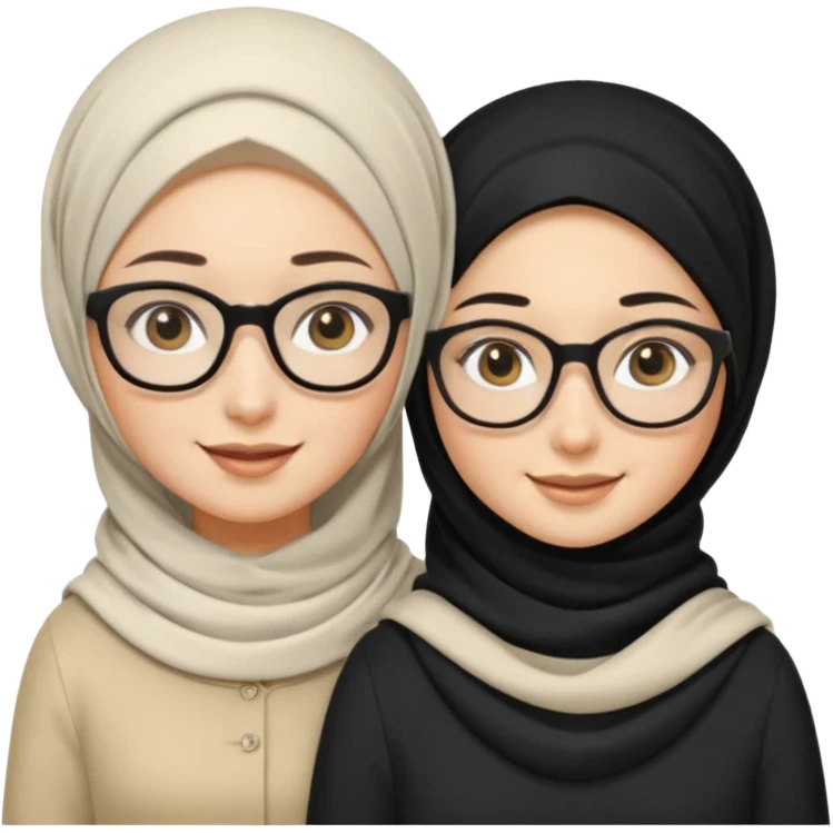 White hijabi girl with black eyes with another girl have long black hair wearing glasses with  another another girl have curly short  honey hair and wearing white glasses  emoji