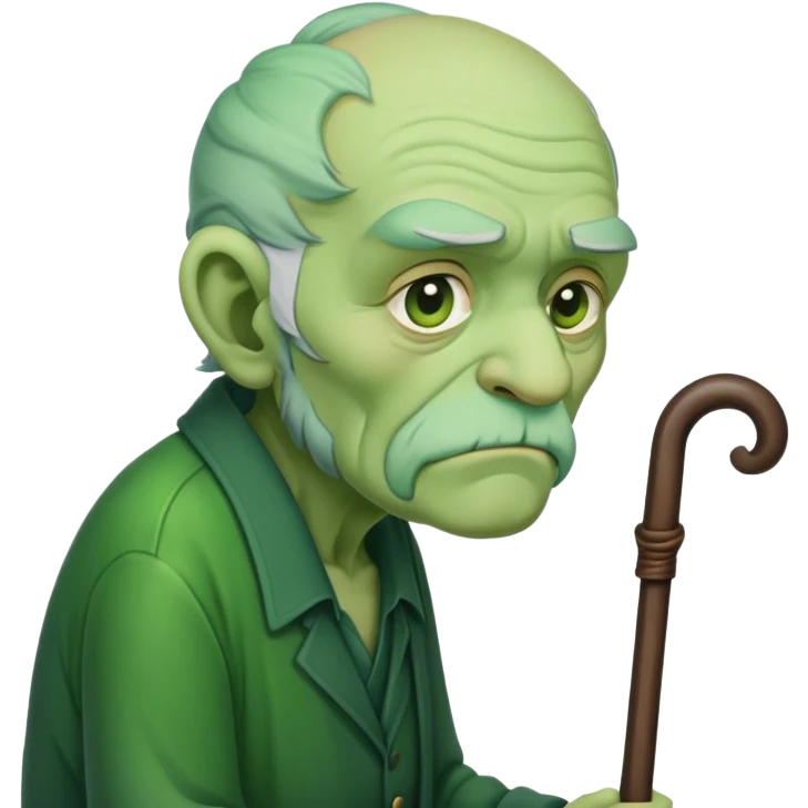 Old man that looks like a green alien hunched over with a cane emoji