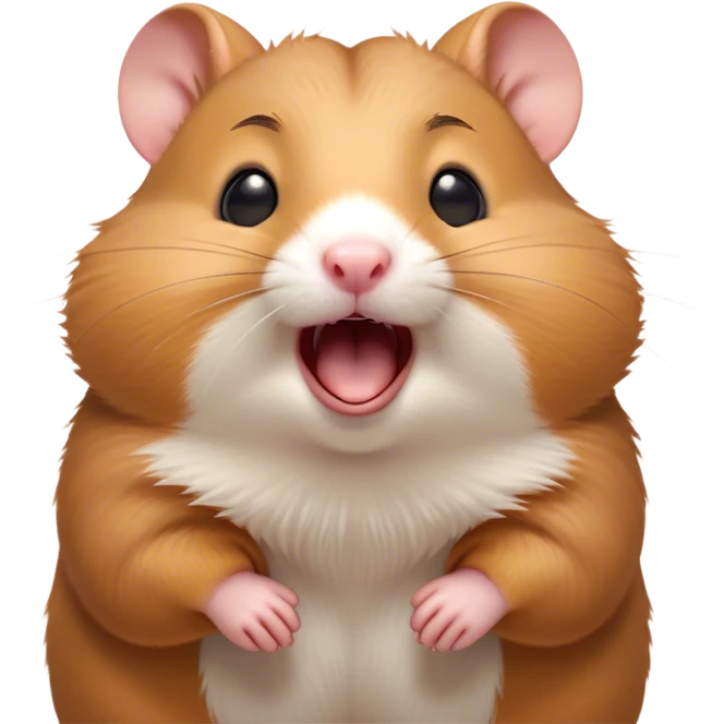 Cinematic Cute Yawning Brown Hamster Portrait Emoji, Head tilted slightly with a dramatic, wide-open yawn, showcasing a smooth, rich brown fur with tiny droopy ears, round dark eyes barely open in drowsy contentment, Simplified yet irresistibly adorable features, highly detailed, glowing with a soft, cozy glow, high shine, relaxed yet expressive, stylized with a touch of whimsy, bright and endearing, soft glowing outline, capturing the essence of a sleepy yet affectionate hamster, so drowsy it feels like it could stretch out of the screen and curl up for a nap! emoji
