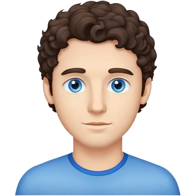 brunette man with slight curly hair and blue eyes emoji