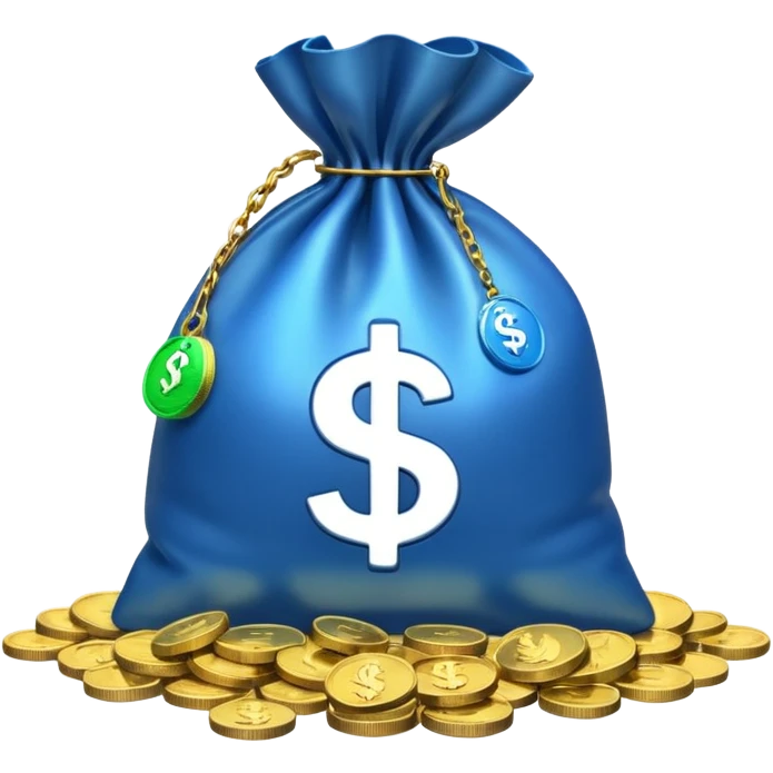 blue coins inside a money bag  emoji