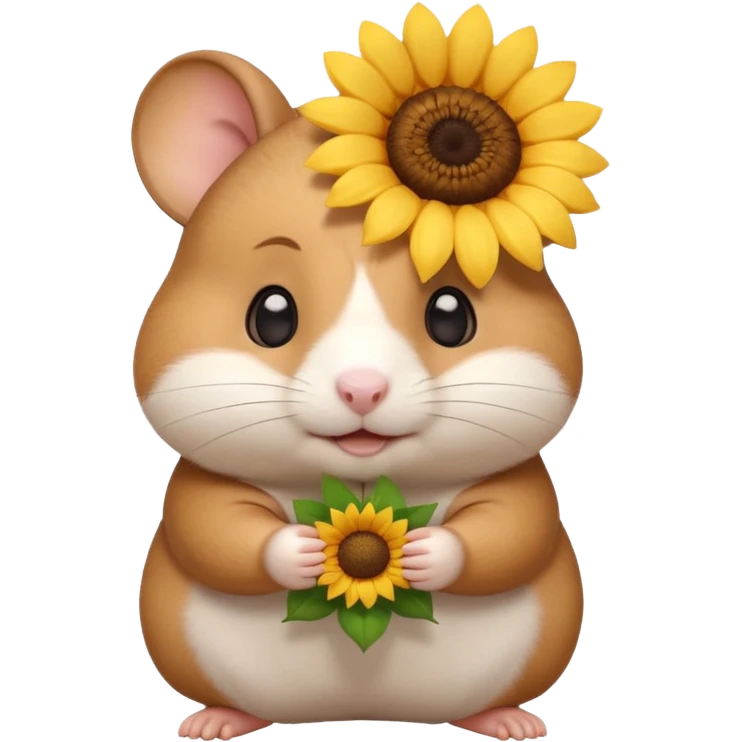 A small 3D cartoon hamster holding a sunflower seed, chubby cheeks, soft brown and white fur, bright eyes, friendly expression, soft warm lighting, Memoji-style. emoji
