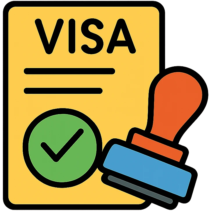 Visa application document with approved stamp emoji