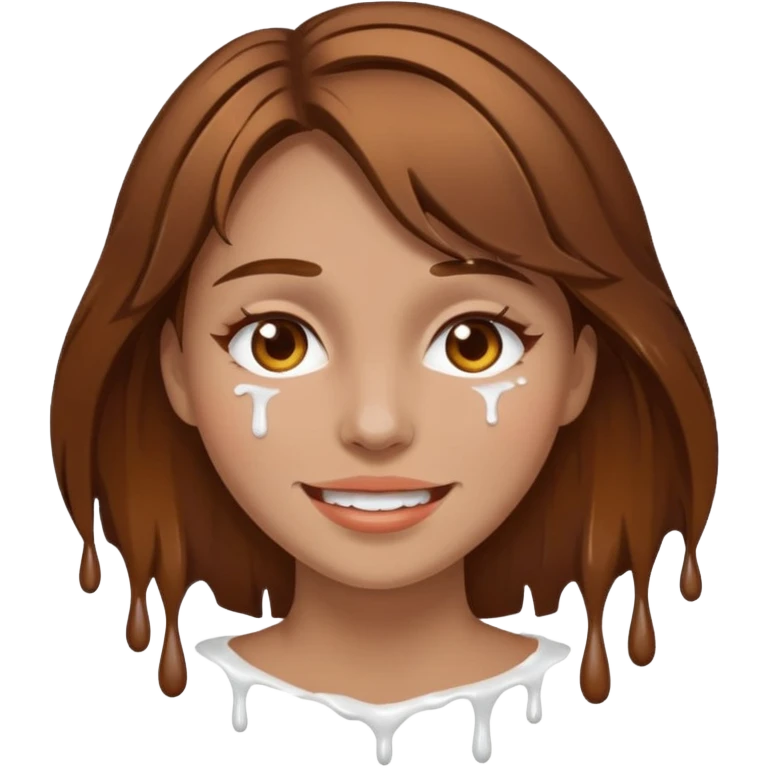 Brown Hair Woman , white paint , drip, face, happy emoji