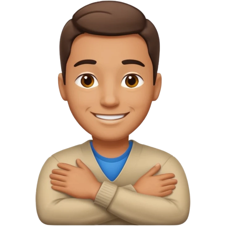 a guy smiling with his arms crossed around his neck  emoji