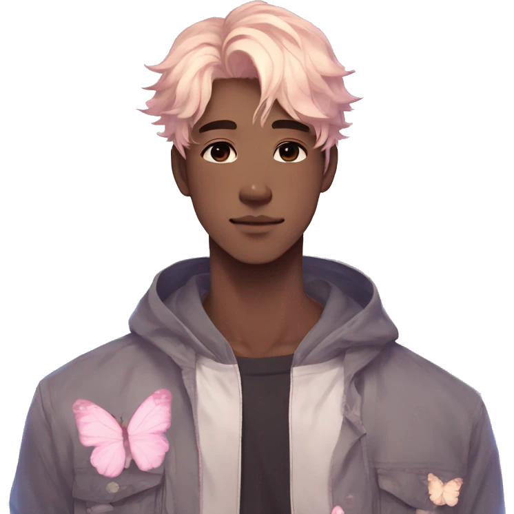 Gorgeous pastel anime style man with blushing face and butterflies aesthetic trending style emoji