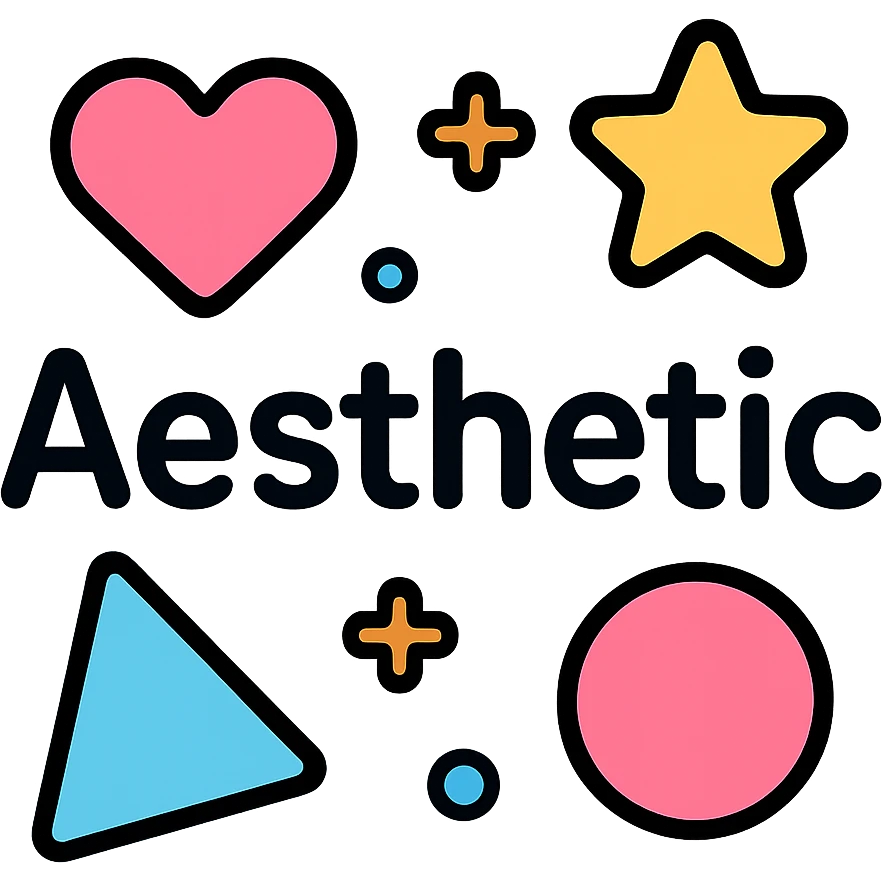 the word 'Aesthetic' in a rounded icon style, soft curves, friendly look emoji