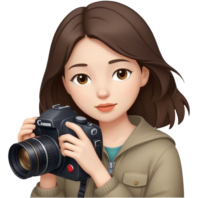 beautiful pale brunette girl with canon camera eyes closed  emoji