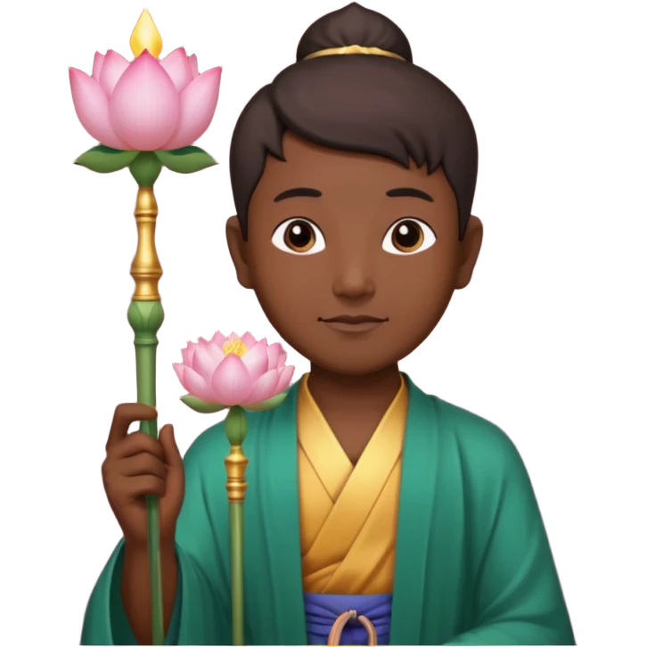asian man with lotus, scepter, buddhism, lotus emoji