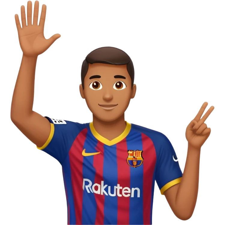 Lamine Yamal in Barcelona football kit, celebrating emoji