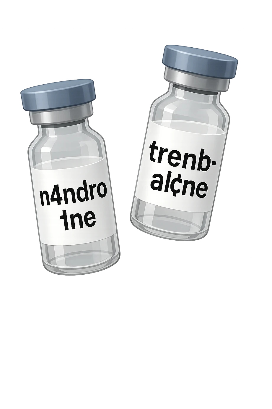 due fiale mediche, uno con la scritta "n4ndrol*ne e uno con la scritta "tr€nbol*ne" fluttuano in aria emoji