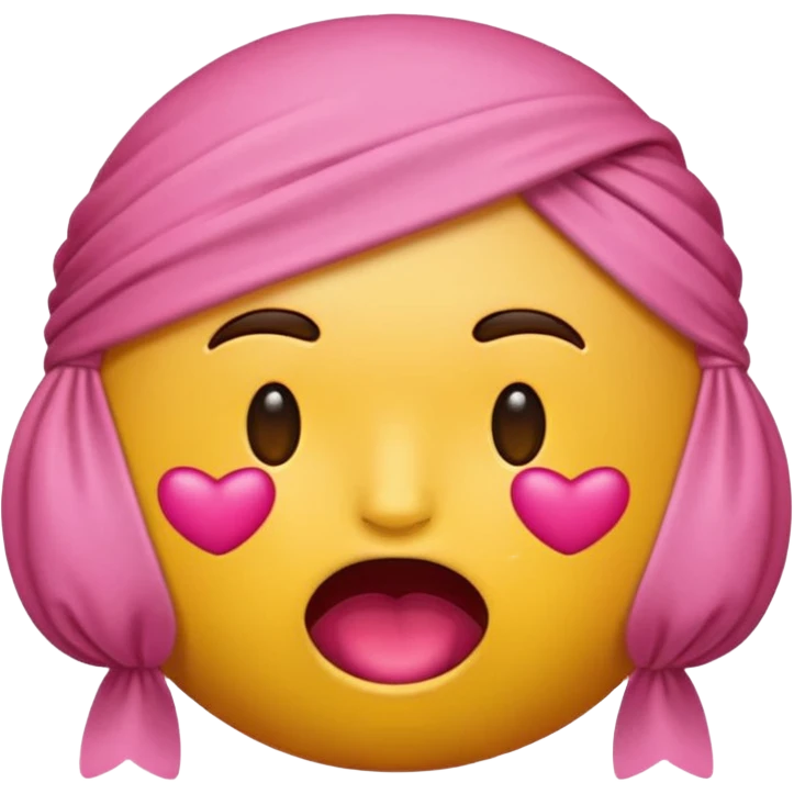 Un emoji mordiendose un dedo con un lazo rosa en la cabeza emoji