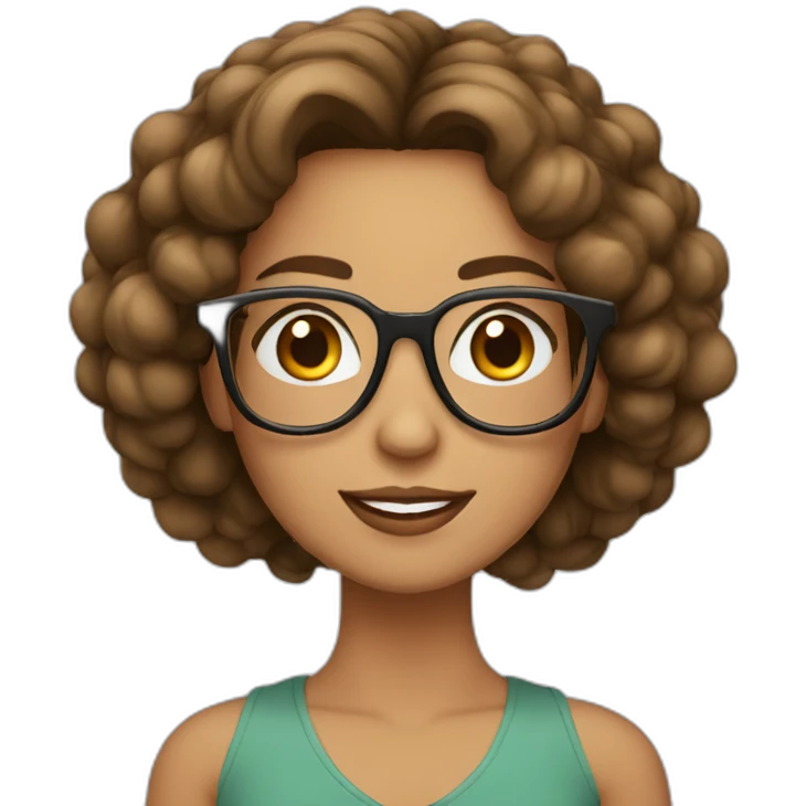 mujer pelo largo color café con lentes emoji