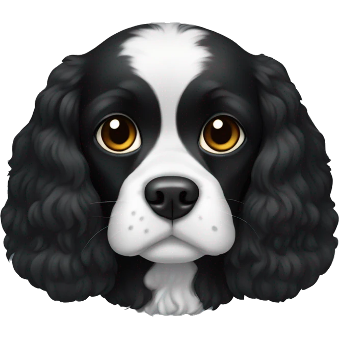 completely black small king spaniel with black fur on his whole face and white fur on chest emoji