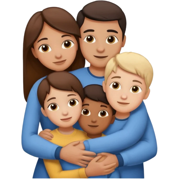 family of 5 hugging each other. including parents, sister and youngest brother emoji
