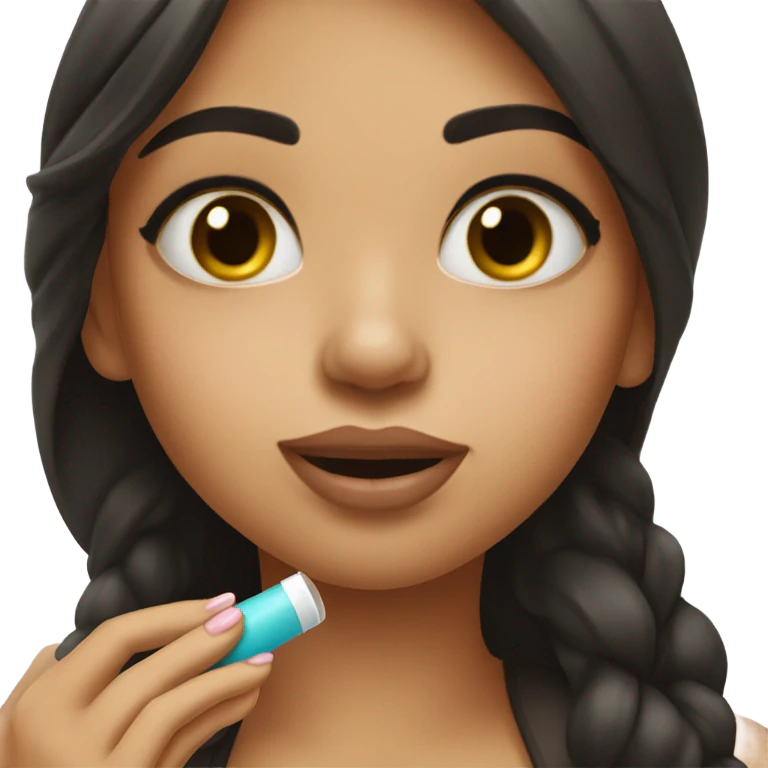 Girl with dark hair applying lip balm  emoji