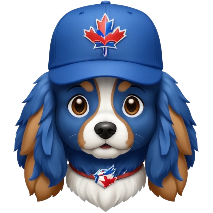 Dog king charles with MLB baseball blue jays hat on emoji