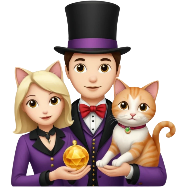 magician couple and their pet cat emoji