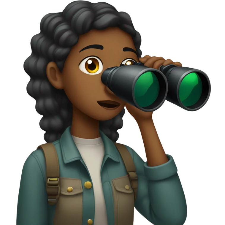 Confused black girl searching with binoculars  emoji